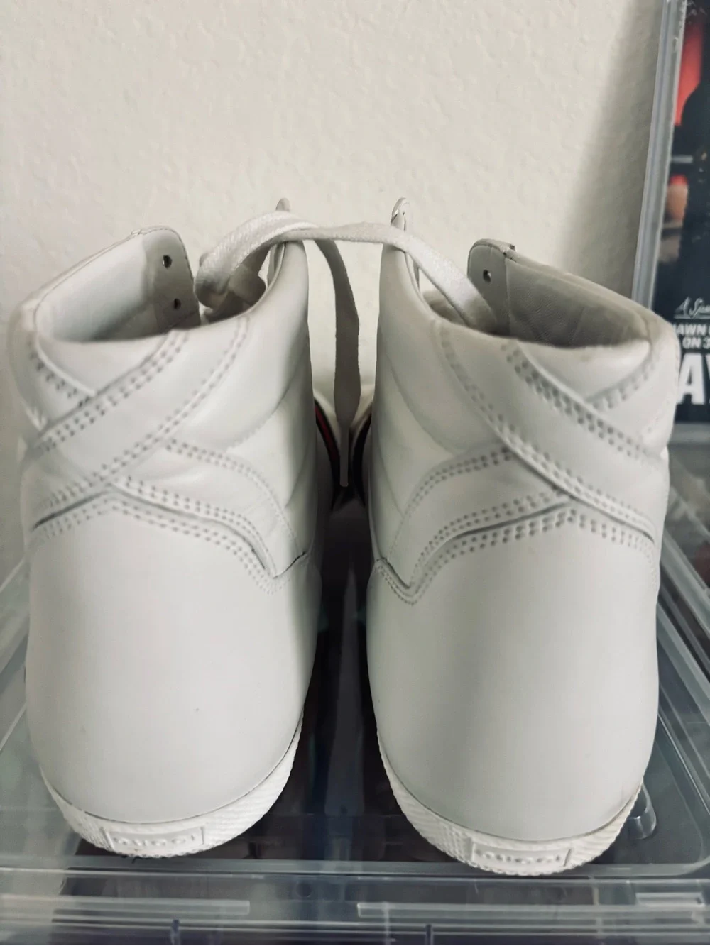 Men's Gucci White High-Top Sneakers with Red & Green Stripe